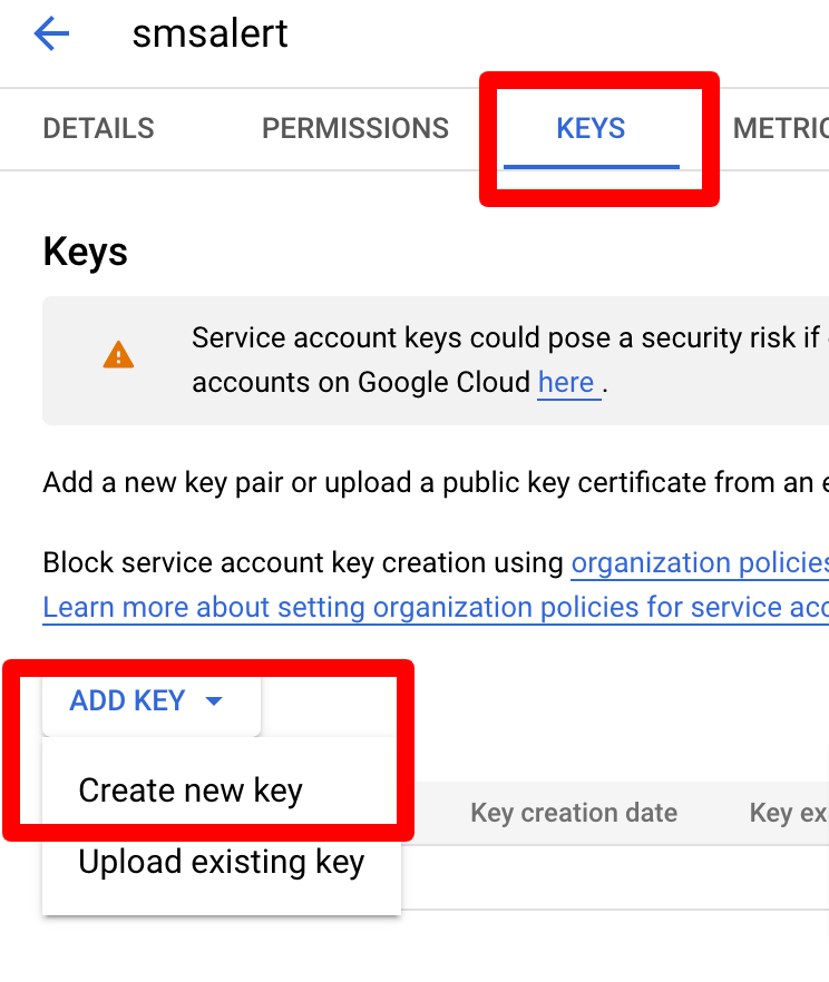 service account add key